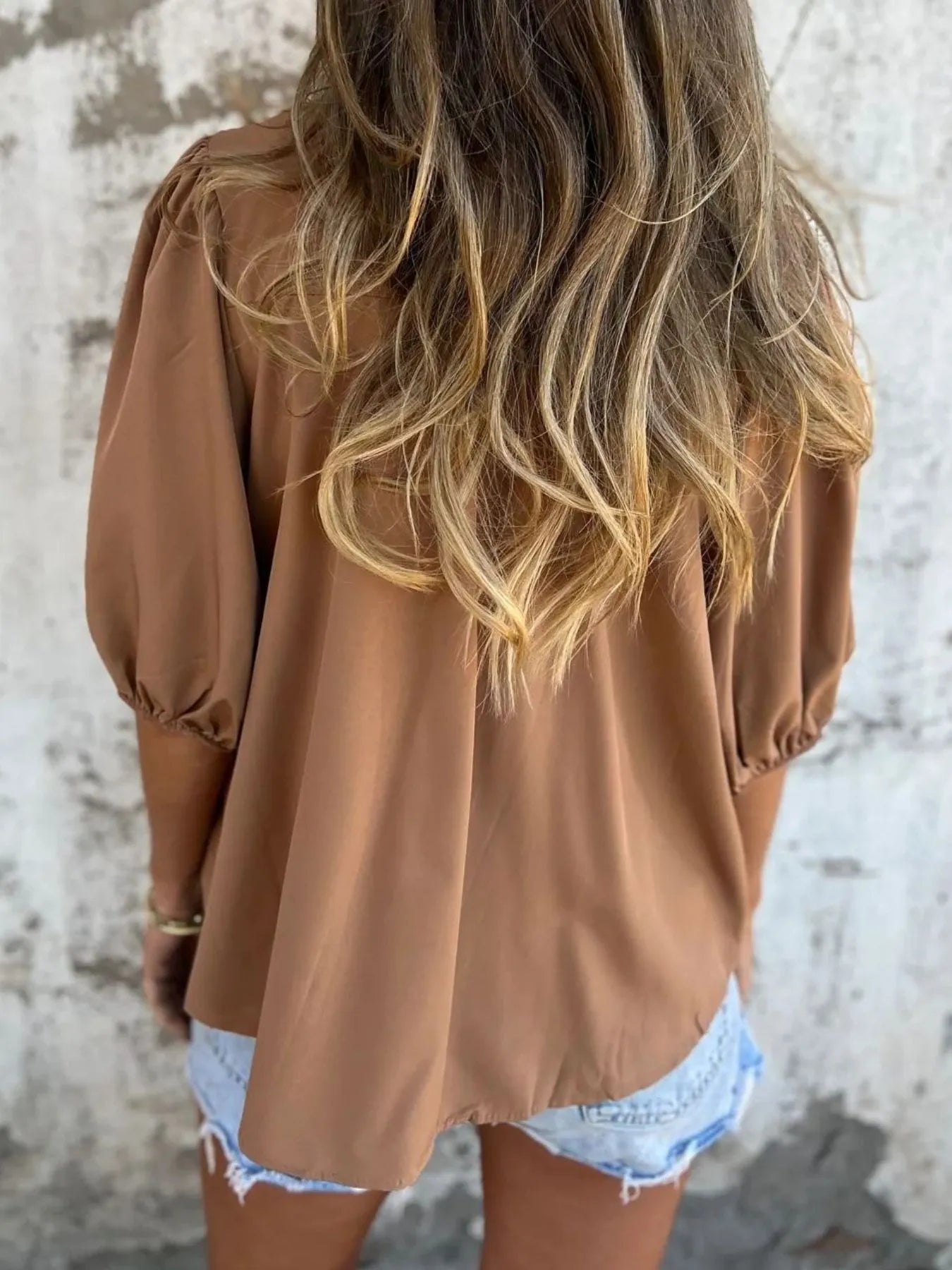 RAHE Smocked puff sleeve blouse.
