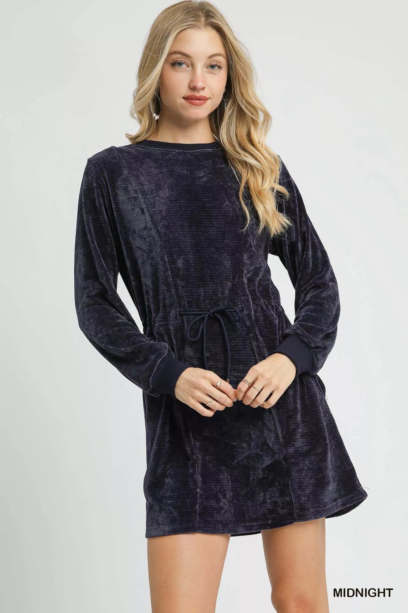 Umgee Velour Drawstring Mini Dress with Long Sleeves Charming Charlie Umgee Velour Drawstring Mini Dress with Long Sleeves Charming Charlie