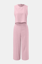 Round Neck Top and Wide Leg Pants Set - Charming Charlie