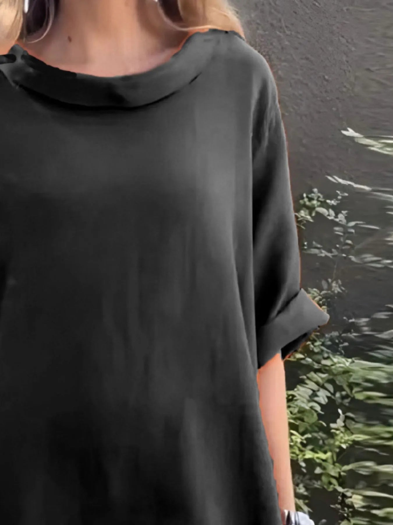 loose fitting dress plus size Full Size Casual Loose Fit Round Neck Midi Dress Plus Size White / 2XL