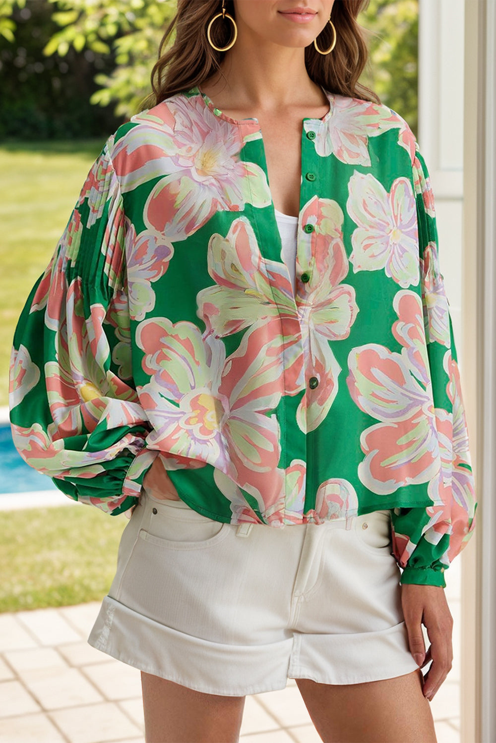 Floral Pleated Puff Sleeve Shirt - Charming Charlie