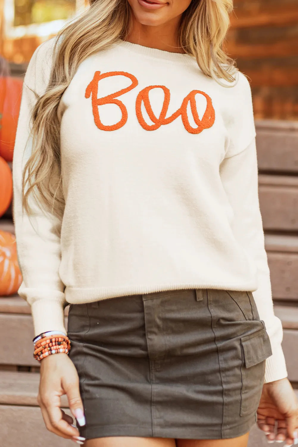 BOO Round Neck Long Sleeve Sweater - Charming Charlie