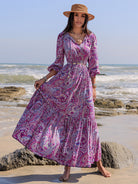 Printed Tie Neck Balloon Sleeve Maxi Dress Charming Charlie Printed Tie Neck Balloon Sleeve Maxi Dress Charming Charlie