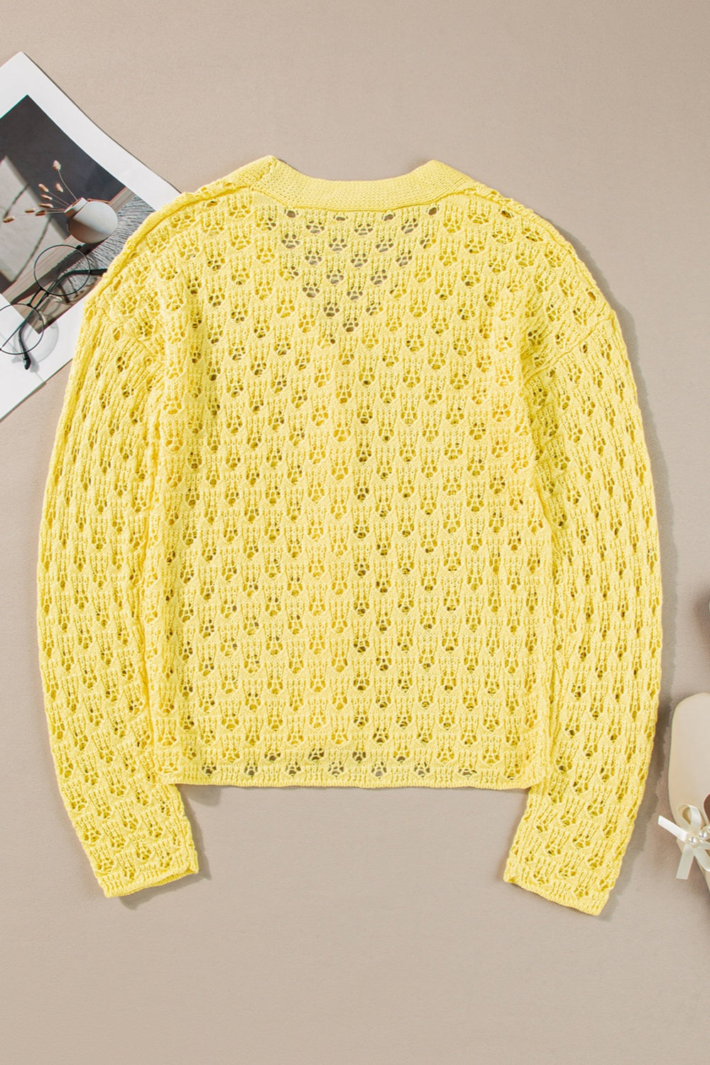 Openwork V-Neck Long Sleeve Cardigan - Charming Charlie