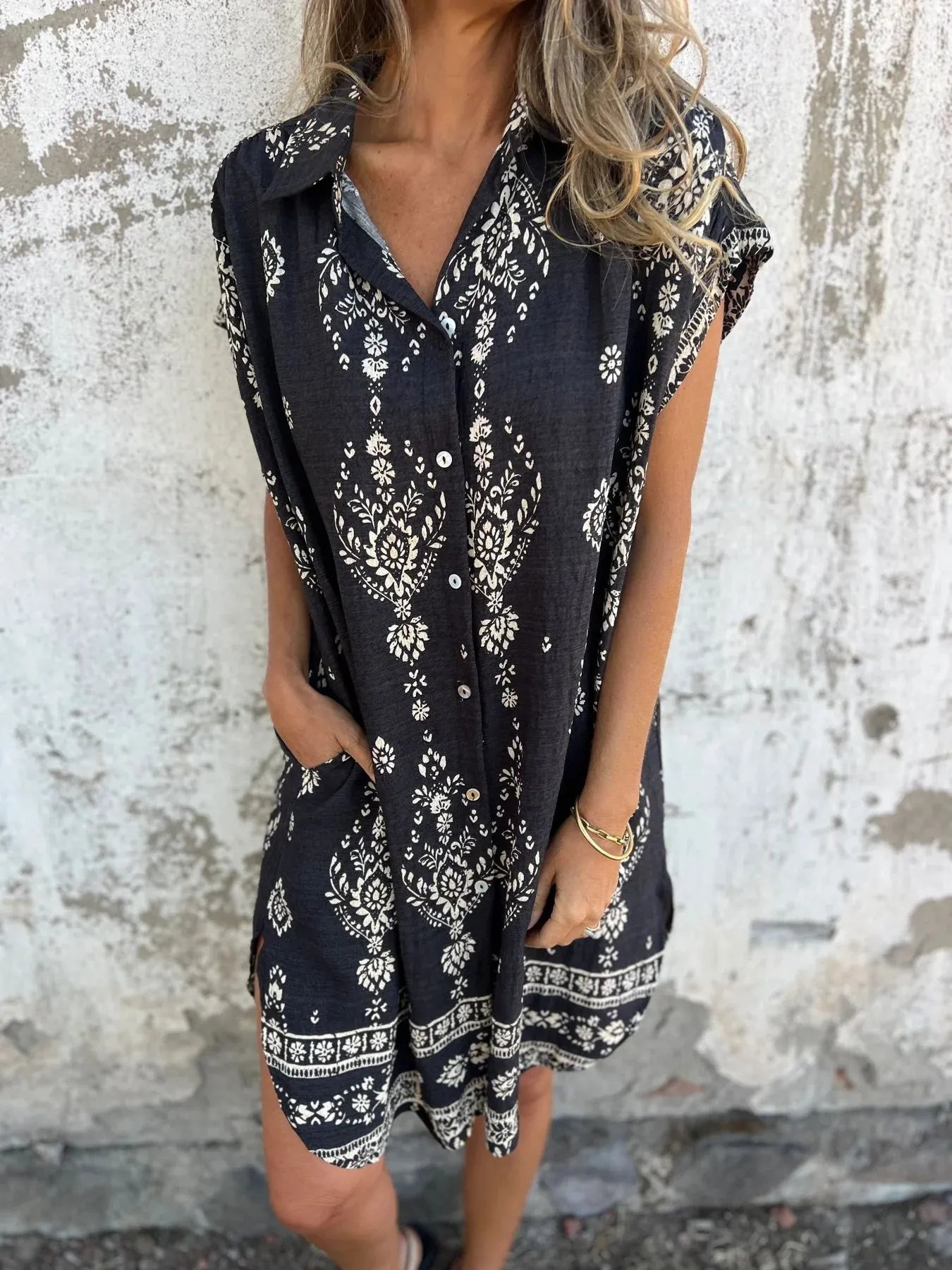 Full Size Printed Short Sleeve Button-Up Shirt Dress Plus Size Green / M Full Size Printed Short Sleeve Button-Up Shirt Dress Plus Size Green / M