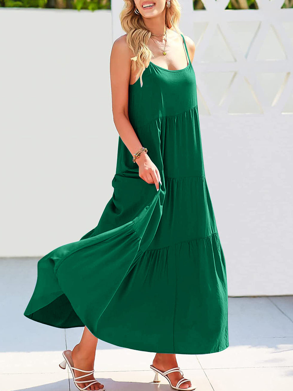 Spaghetti Straps Ruched Tiered Dress With Slit Mulberry main image 1