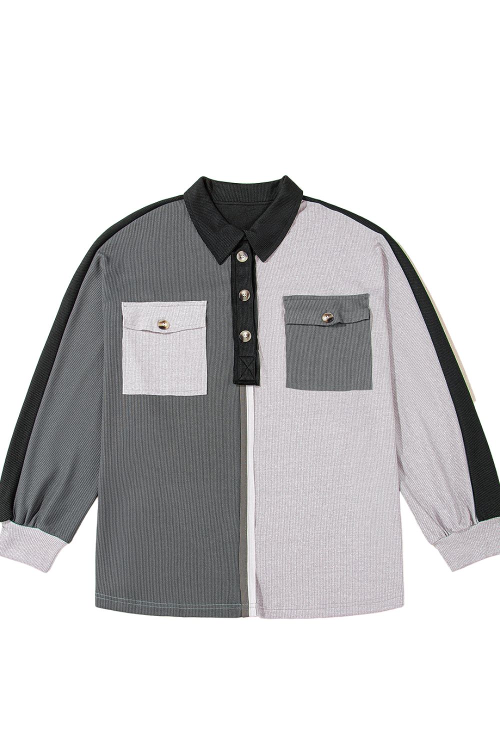 Color Block Collared Neck Long Sleeve Sweatshirt - Charming Charlie