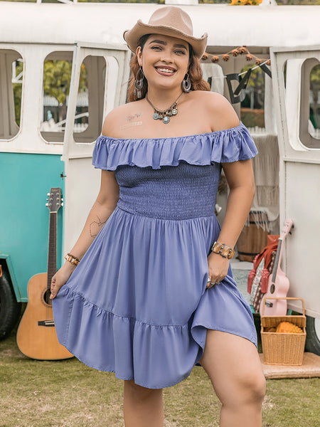 mini ruffled high low dress custom size Plus Size Ruffled Smocked Off-Shoulder Mini Dress – Charming Charlie