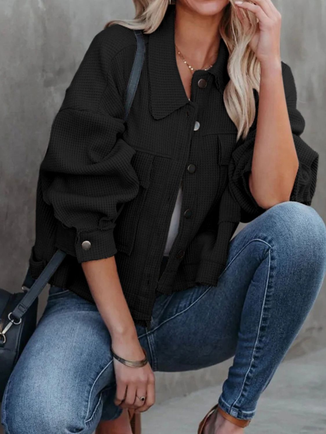 Button Up Long Sleeve Jacket - Charming Charlie