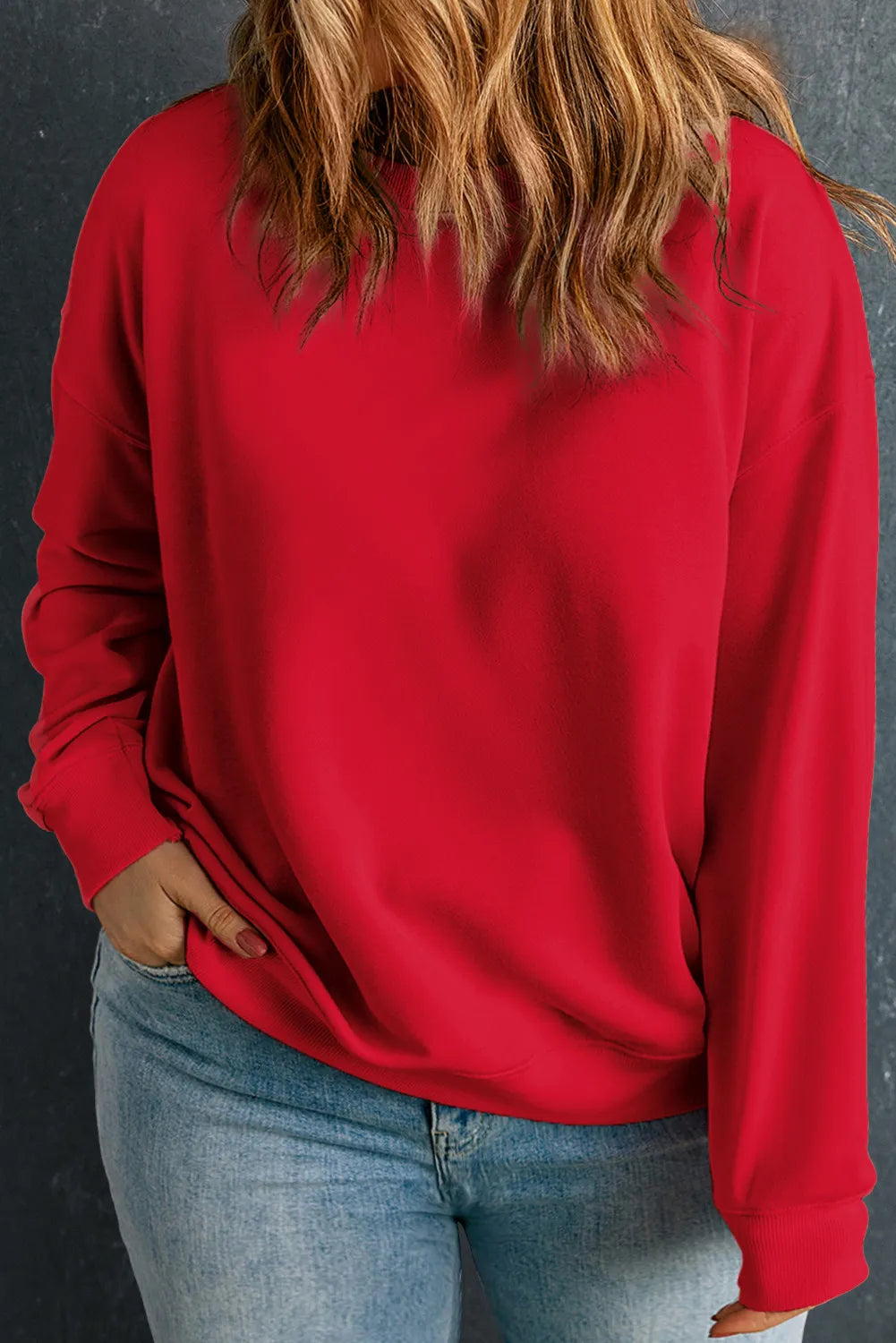 Plus Size Round Neck Long Sleeve Sweatshirt - Charming Charlie