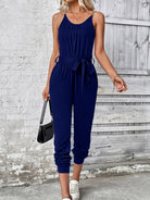 Scoop Neck Tie Waist Jumpsuit - Charming Charlie