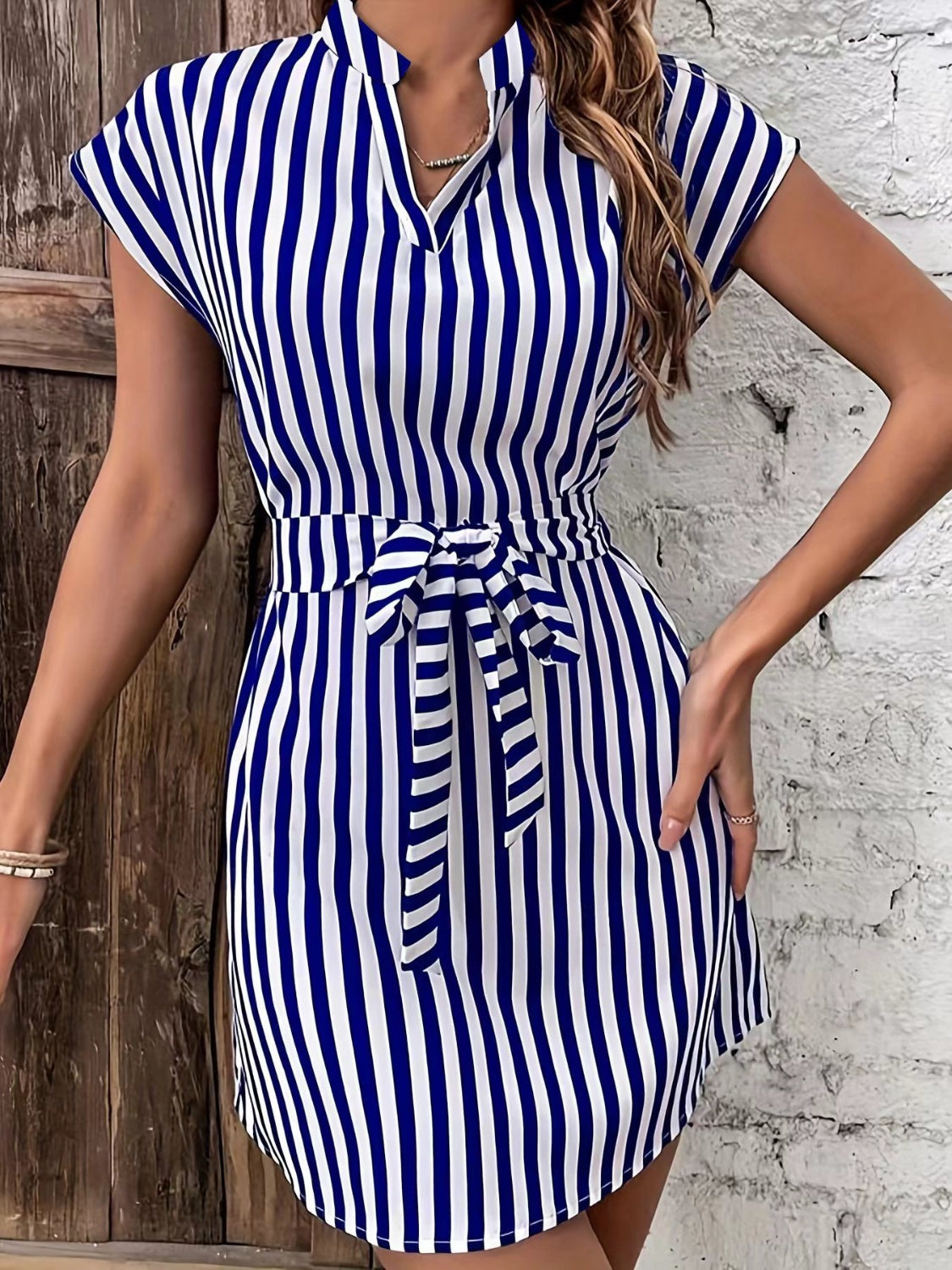 Tied Striped Cap Sleeve Mini Dress - Charming Charlie