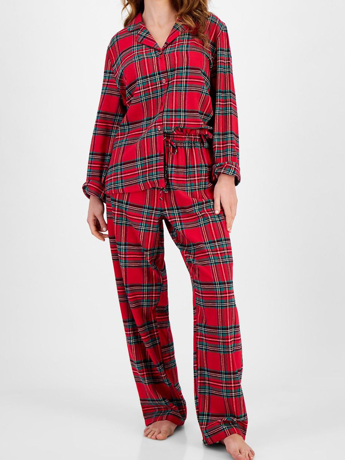 Plaid Collared Neck Button Up Top and Pants Lounge Set - Charming Charlie