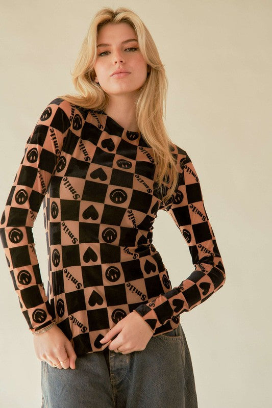 Davi & Dani Heart Print Long Sleeve Top - Charming Charlie