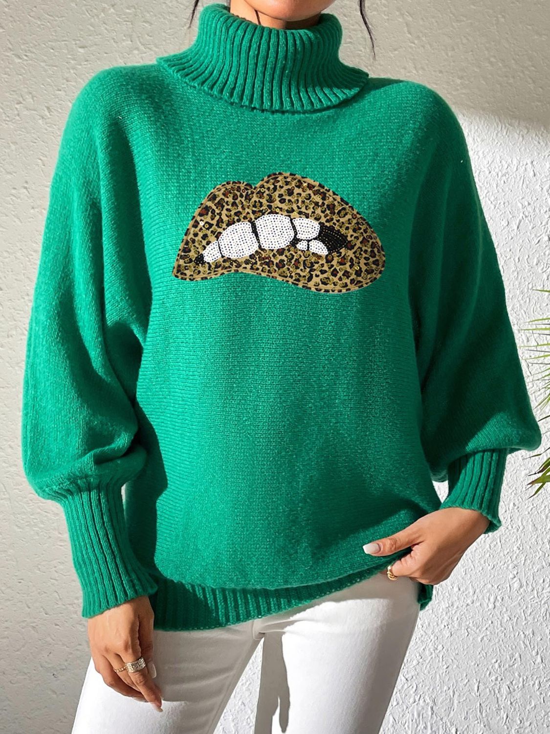 Lip Turtleneck Long Sleeve Sweater - Charming Charlie