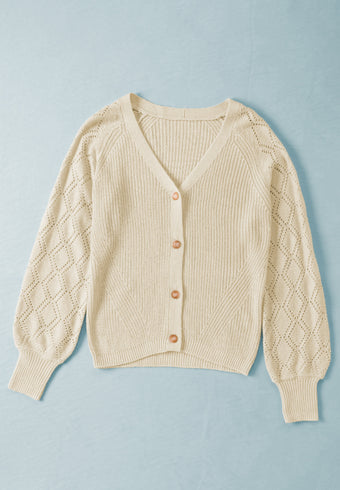 Plus Size Openwork V-Neck Long Sleeve Buttoned Cardigan main image 0