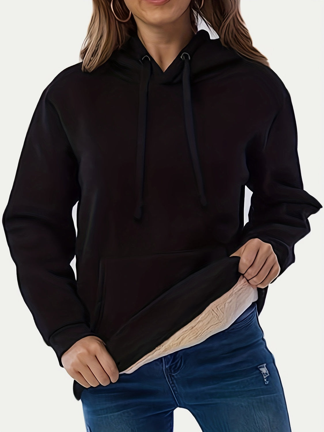 Drawstring Long Sleeve Hoodie with Kangaroo Pocket - Charming Charlie