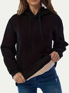 Drawstring Long Sleeve Hoodie with Kangaroo Pocket - Charming Charlie