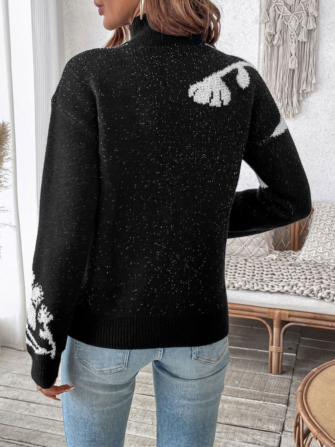 Perfee Flower Mock Neck Long Sleeve Sweater – Charming Charlie