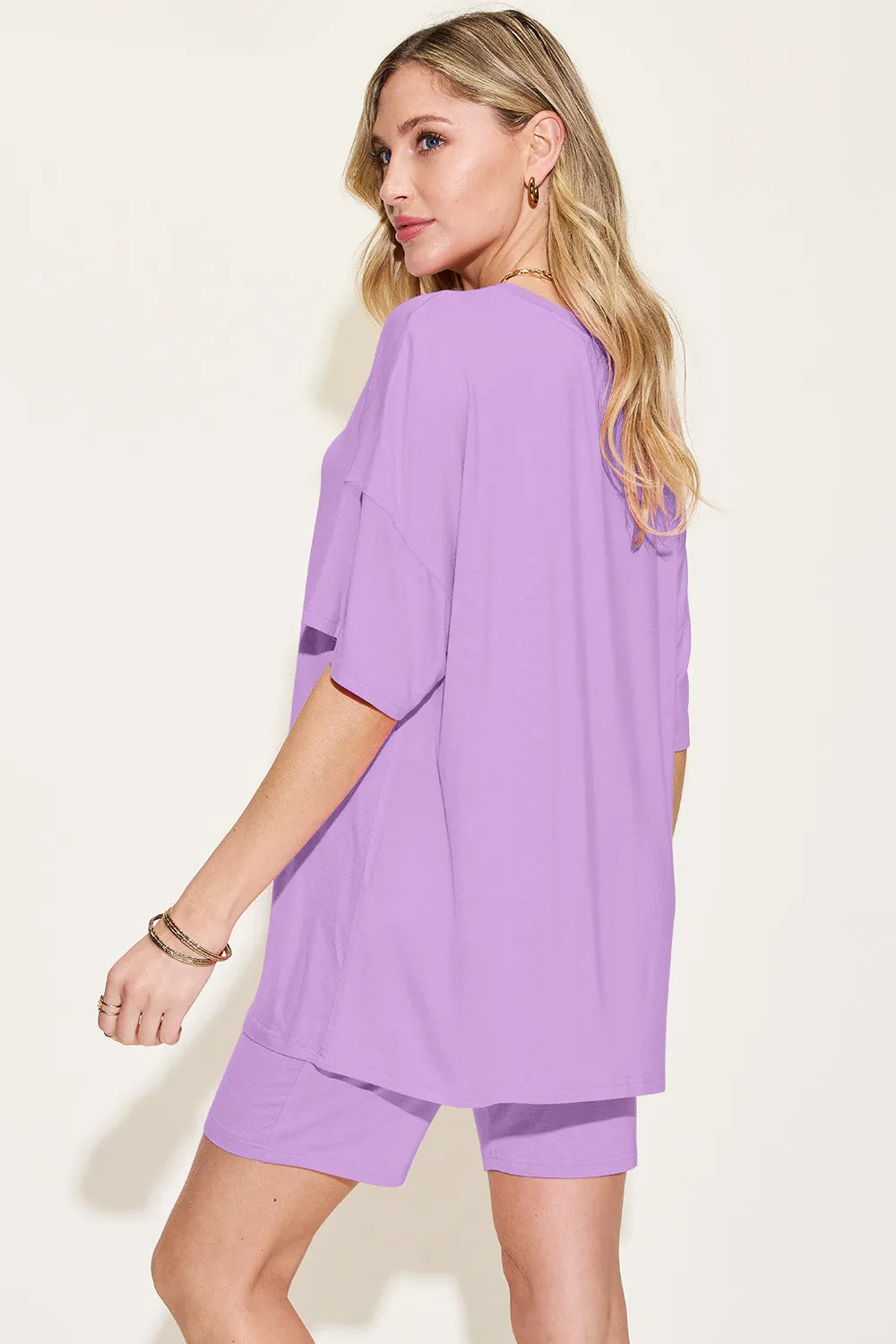 Basic Bae Bamboo Full Size V-Neck Drop Shoulder T-Shirt and Shorts Set ...