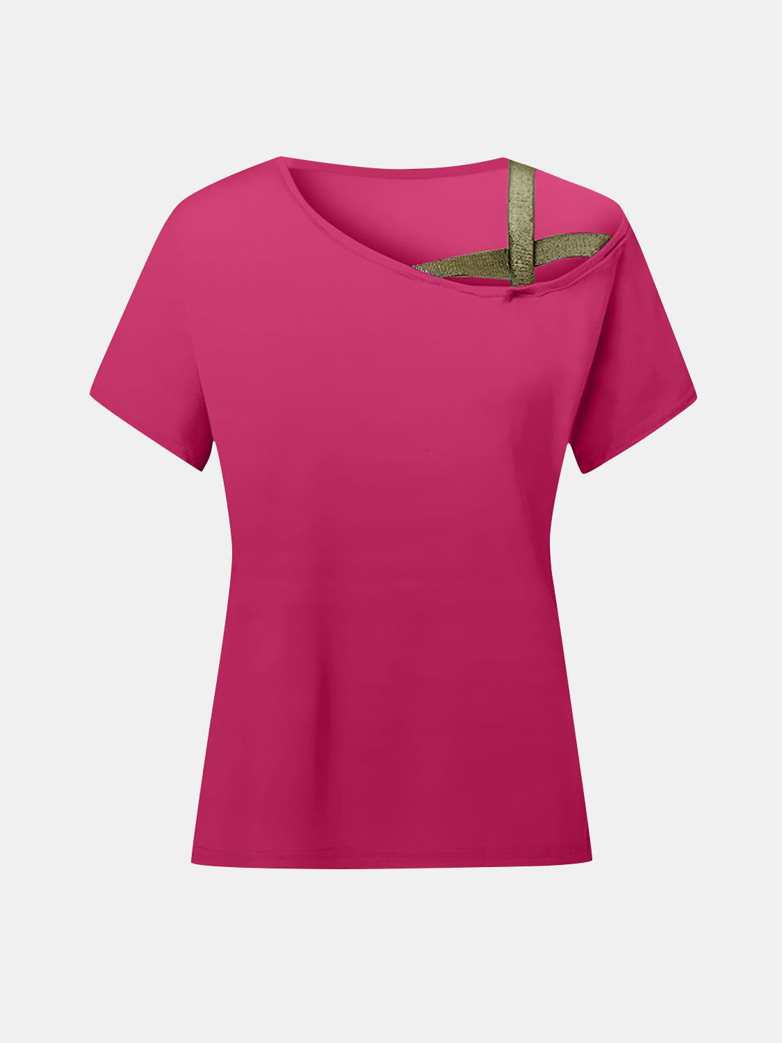 カットソー(半袖/袖なし) CHORKER NECK ASYMMETRY TOP Asymmetrical Neck Short Sleeve T-Shirt – Charming Charlie