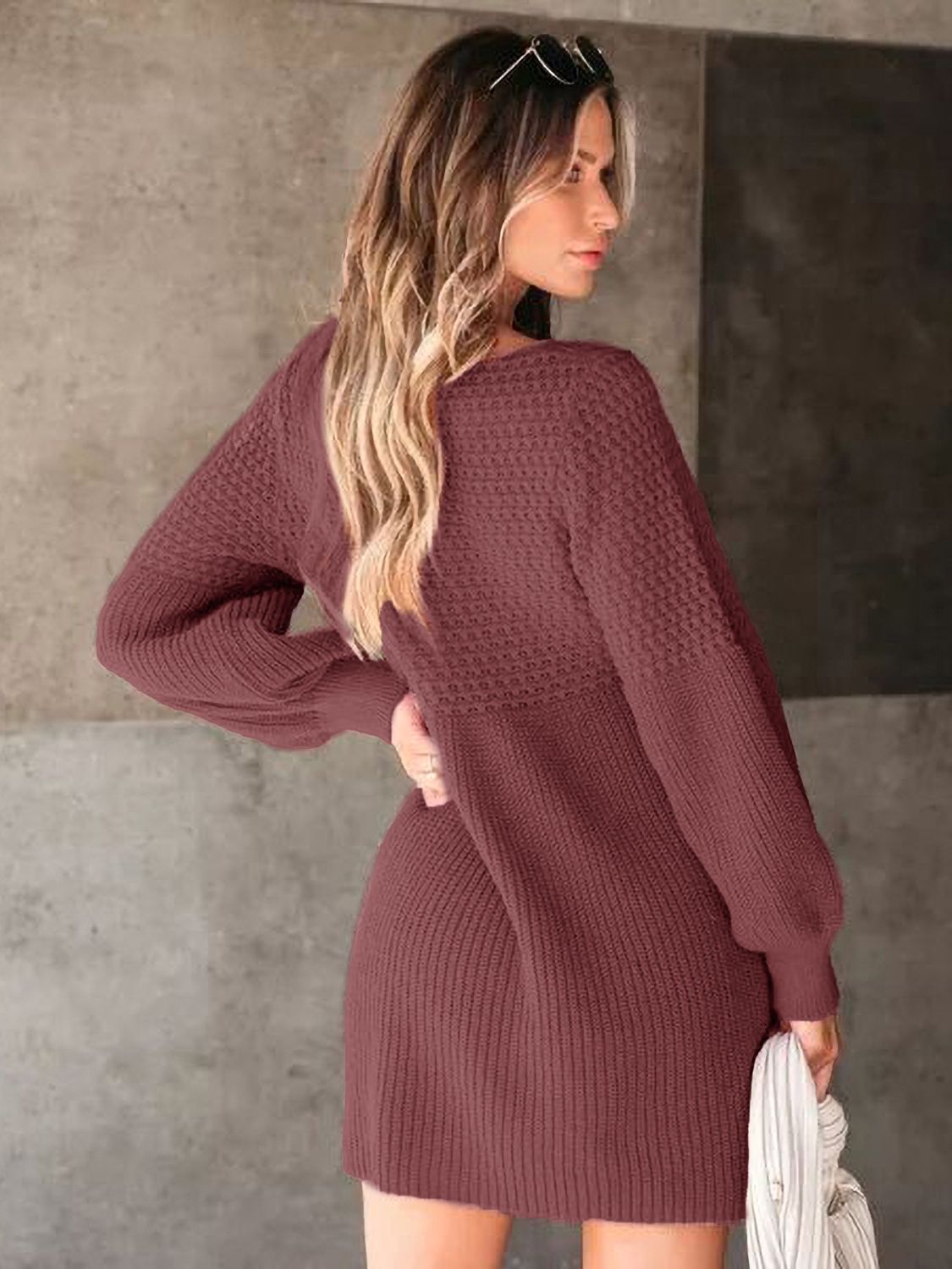 V neck orders long sleeve sweater dress