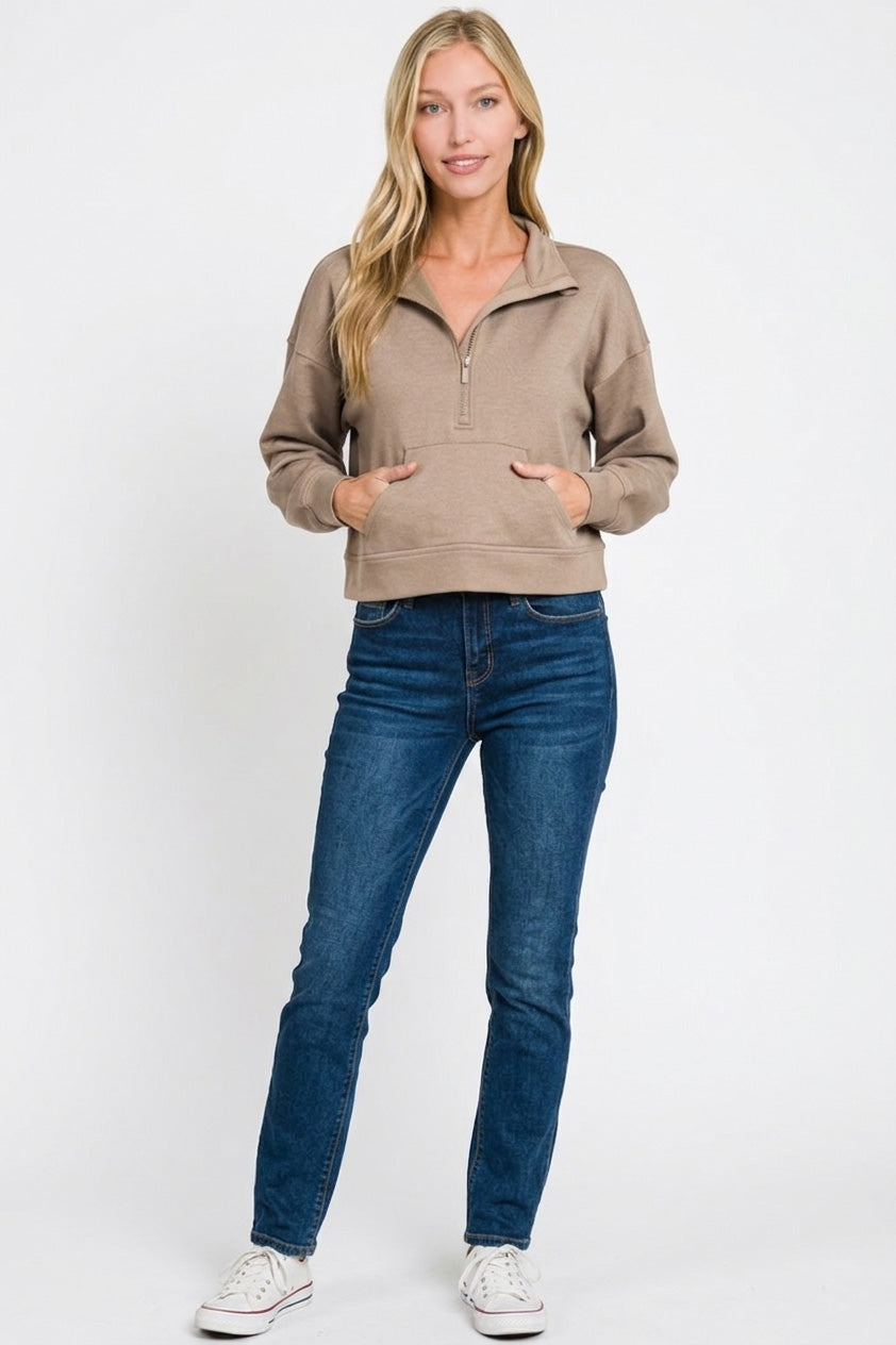 アッキーナ Zenana Scuba Half Zip Pullover With Kangaroo Pockets – Charming