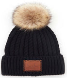 Black C.C Double Braided Beanie Faux Fur Pom Pom & Leather Patch Winter Hat; reach for this classic toasty hat to keep you nice n warm in the chilly winter weather, the wintry touch finish to your outfit. Perfect Gift Birthday, Christmas, Holiday, Anniversary, Stocking Stuffer, Secret Santa, Valentine's Day, Loved One, BFF