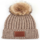 Taupe C.C Double Braided Beanie Faux Fur Pom Pom & Leather Patch Winter Hat; reach for this classic toasty hat to keep you nice n warm in the chilly winter weather, the wintry touch finish to your outfit. Perfect Gift Birthday, Christmas, Holiday, Anniversary, Stocking Stuffer, Secret Santa, Valentine's Day, Loved One, BFF