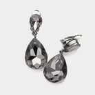 Black Diamond Double Teardrop Stone Link Clip on Evening Earrings