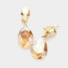 Gold, Lt Col Topaz Double Teardrop Stone Link Clip on Evening Earrings
