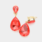 Gold, Orange Double Teardrop Stone Link Clip on Evening Earrings