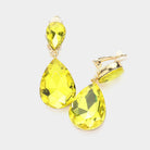 Gold, Yellow Double Teardrop Stone Link Clip on Evening Earrings