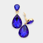 Sapphire Double Teardrop Stone Link Clip on Evening Earrings