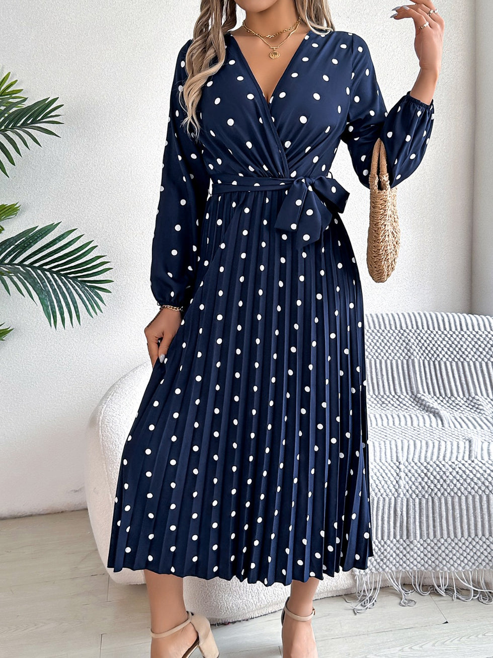 Poppy Seed Polka Dot Long Sleeve Midi Dress main image 0