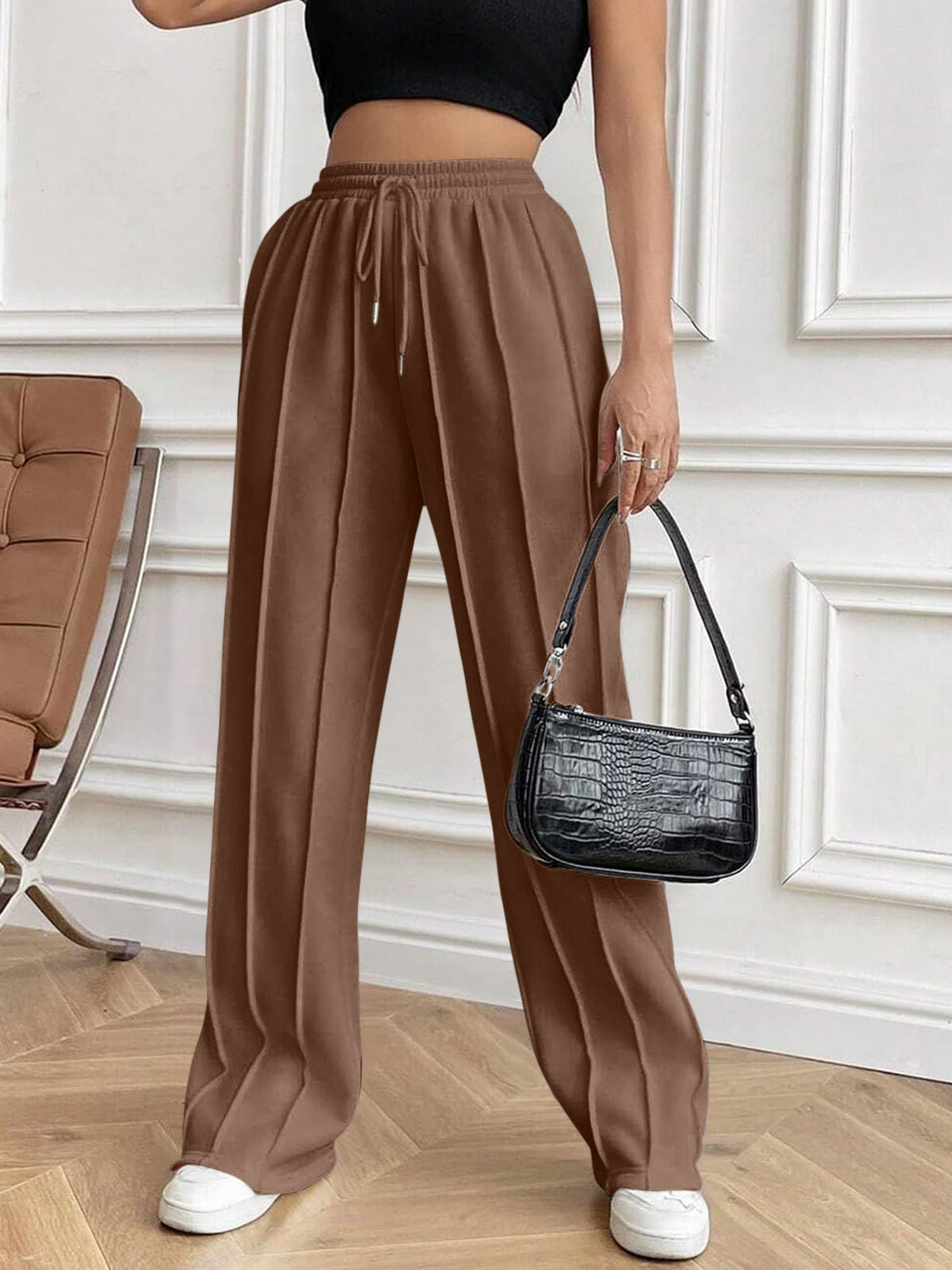 Drawstring Elastic Waist Pants with Pockets - Charming Charlie
