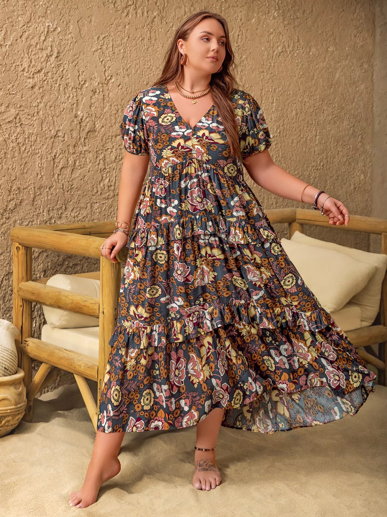 Plus Size V-Neck Short Sleeve Midi Dress – Charming Charlie