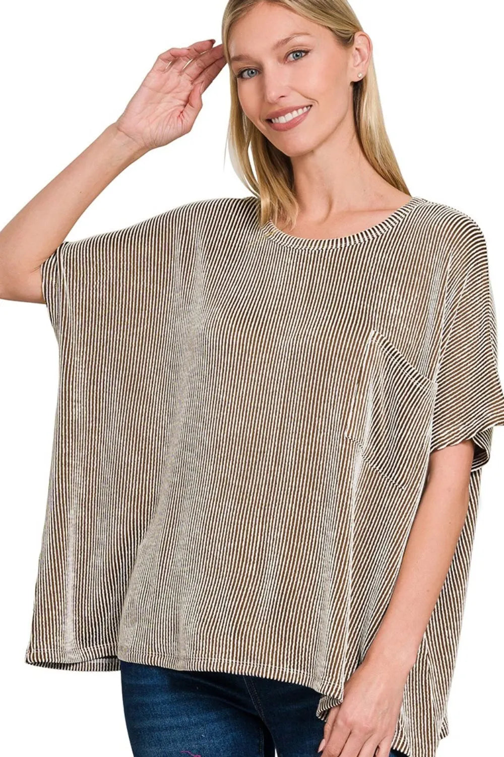 なずな casual 30 Zenana Corded Rib Oversized Short Sleeve Top – Charming Charlie