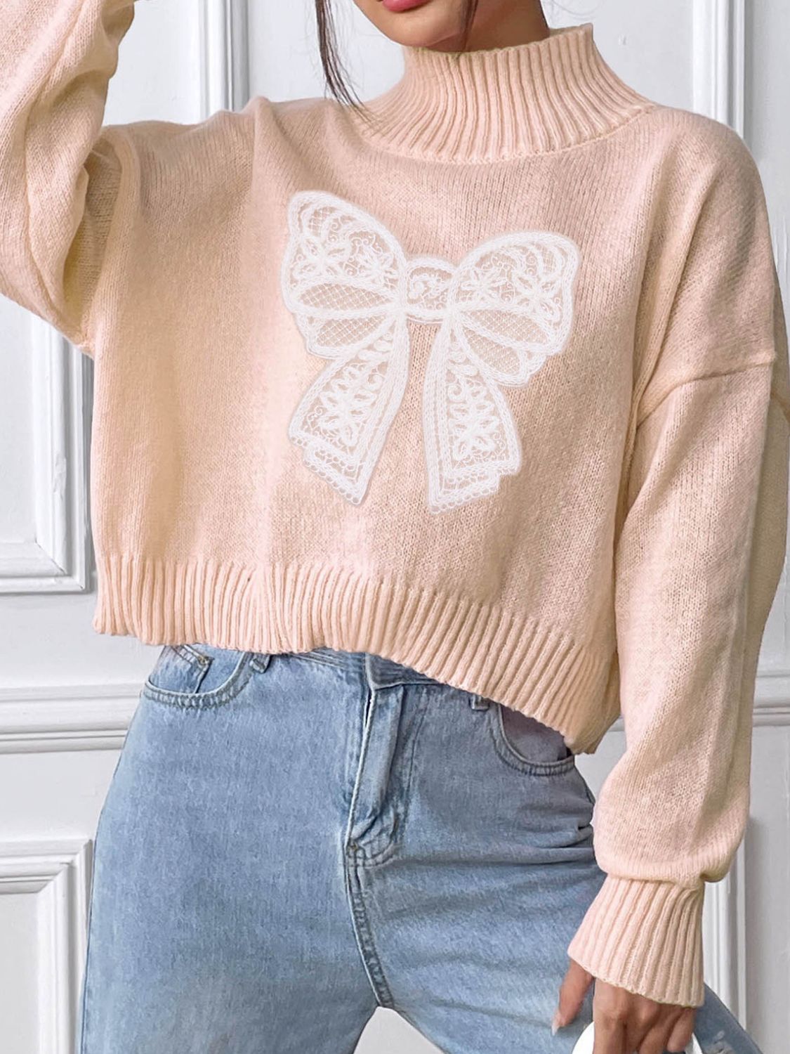 Bow Turtleneck Long Sleeve Sweater - Charming Charlie