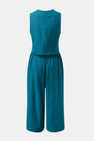 Round Neck Top and Wide Leg Pants Set - Charming Charlie