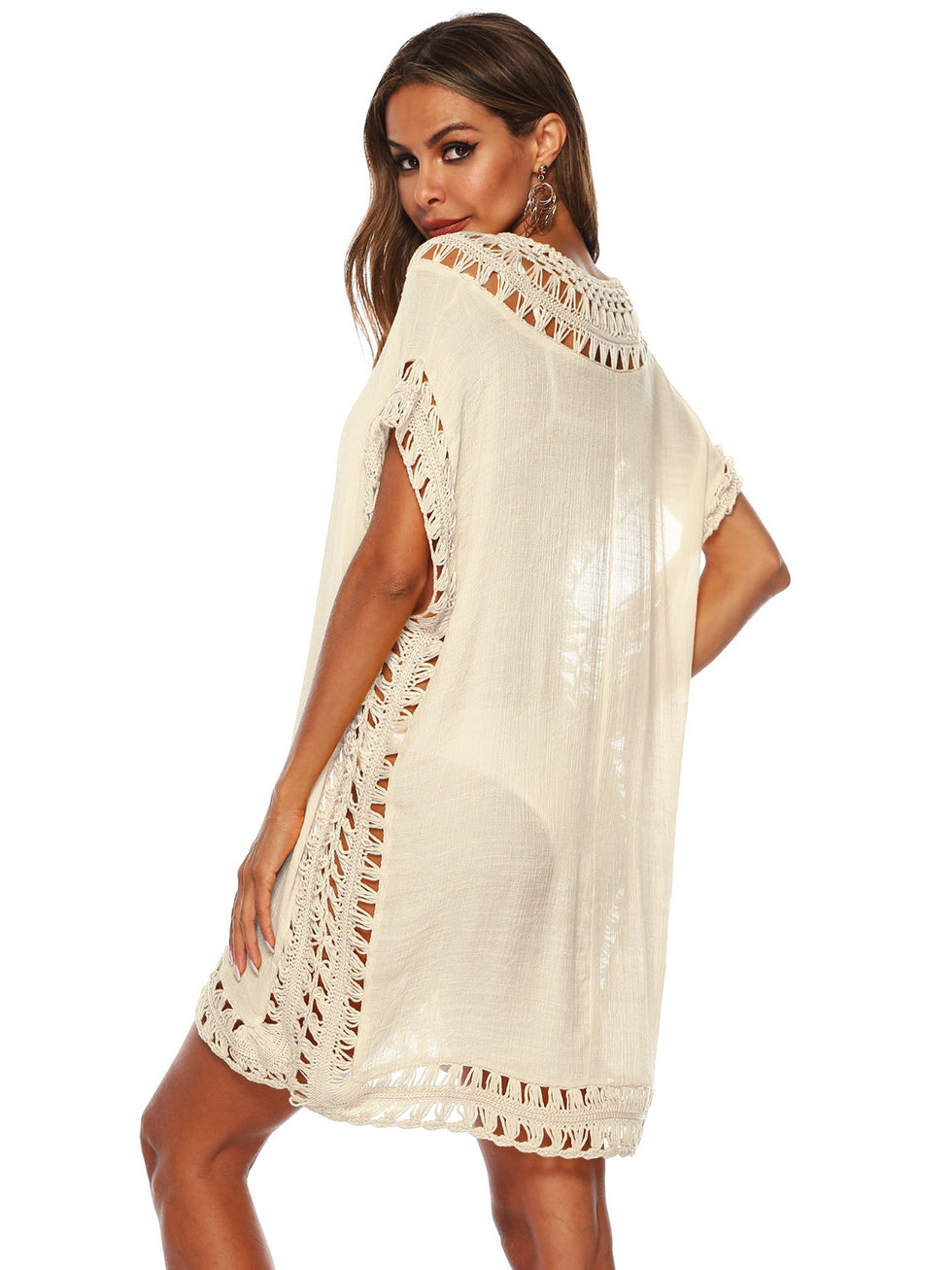 Drawstring V-Neck Long Sleeve Cover Up main image 0