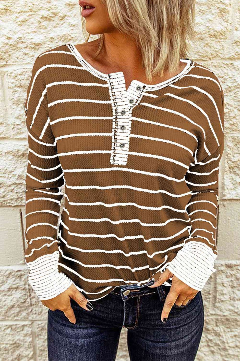 Amari Plus Size Stripe Waffle Knit Top