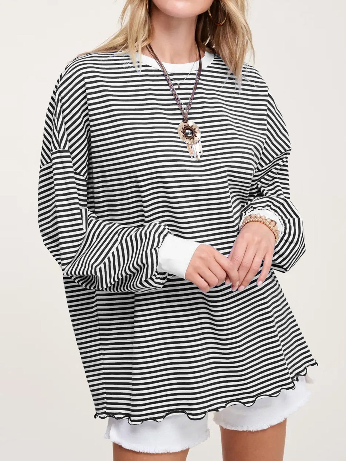 Contrast Striped Long Sleeve Sweatshirt - Charming Charlie