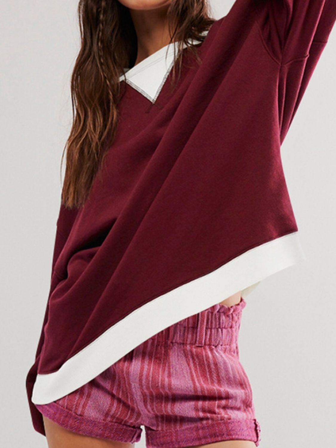 Contrast Dropped Shoulder Long Sleeve Sweatshirt - Charming Charlie