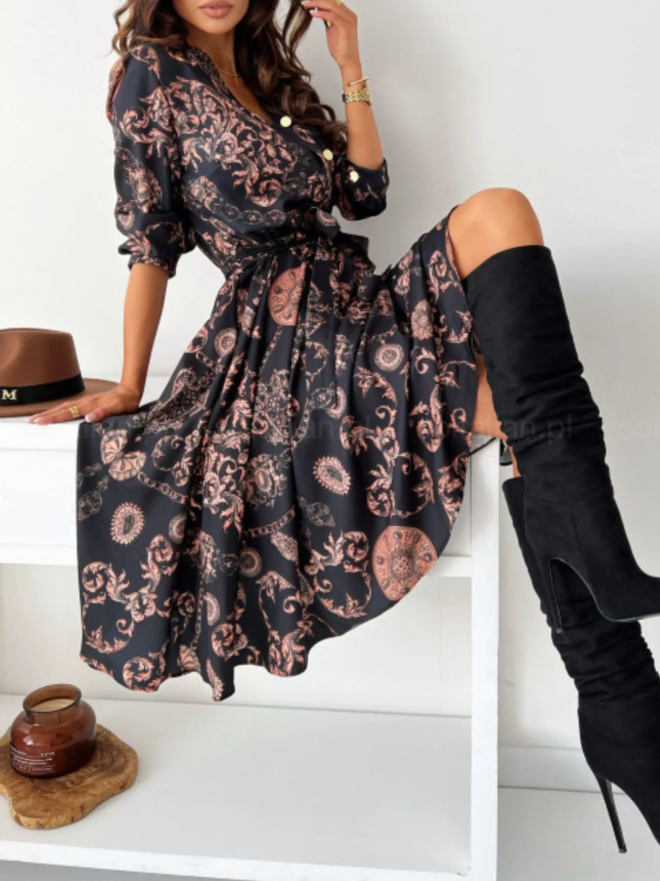 printed high waist midi dress Printed Tie Waist Midi Dress – Charming Charlie