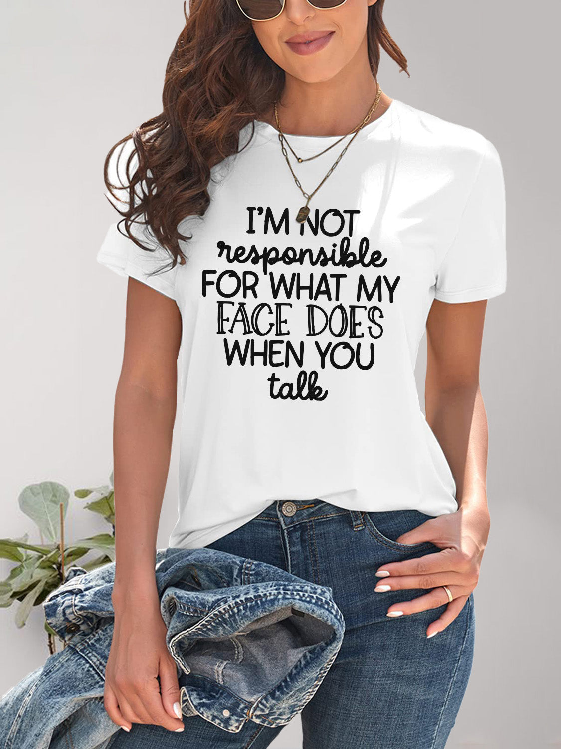 Letter Graphic Round Neck Short Sleeve T-Shirt - Charming Charlie