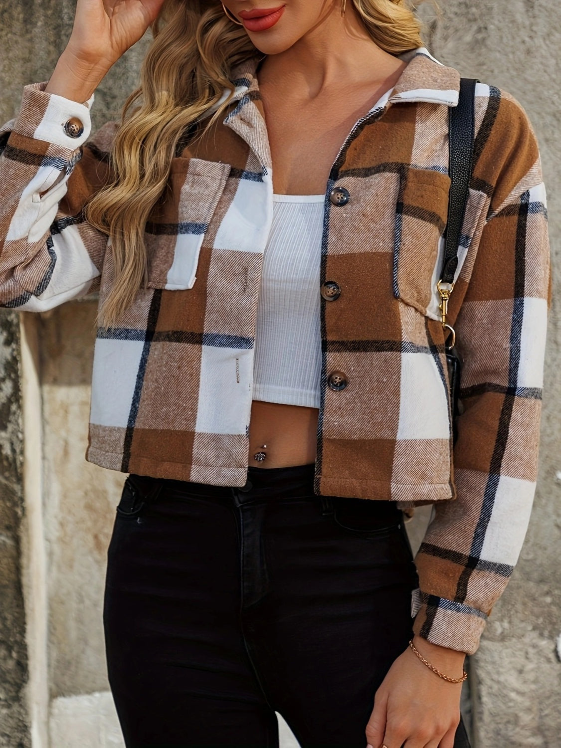 Button Down Collared Neck Cropped Jacket main image 1