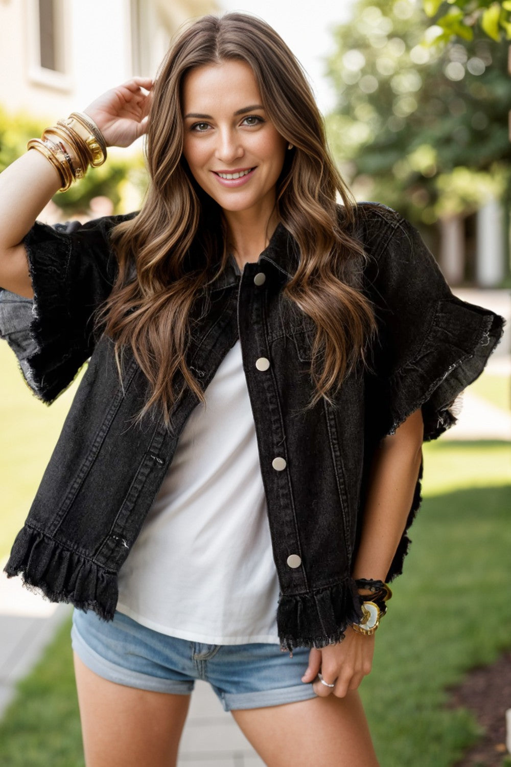 Raw Hem Button Up Denim Top - Charming Charlie