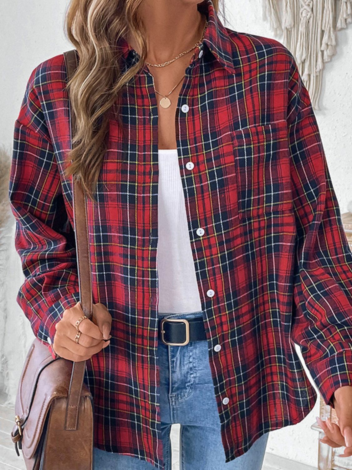 Perfee Plaid Button Up Long Sleeve Shirt - Charming Charlie