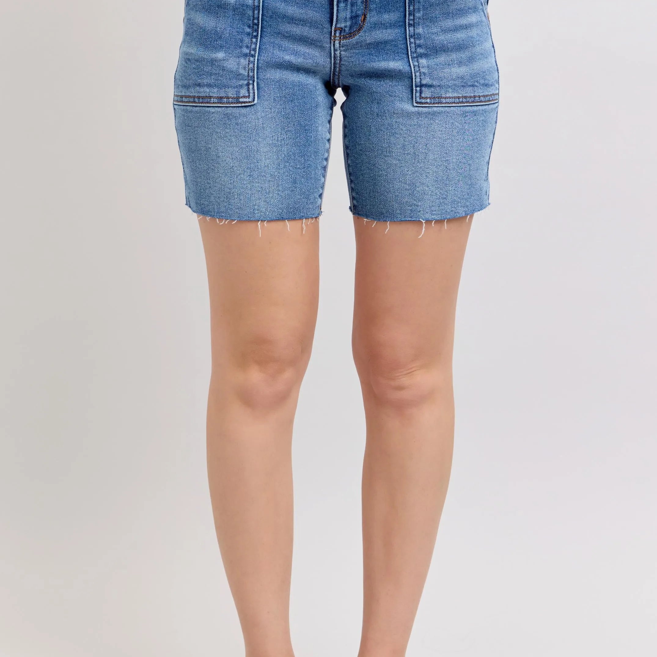 Judy Blue Full Size Mid Rise Bermudas Denim Shorts W/ Back Flap